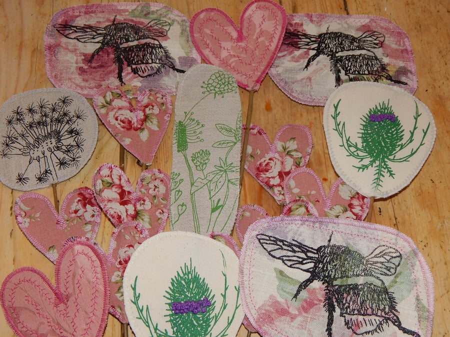 Willow and fabric - Screen printed  -Bee and wild flowers 