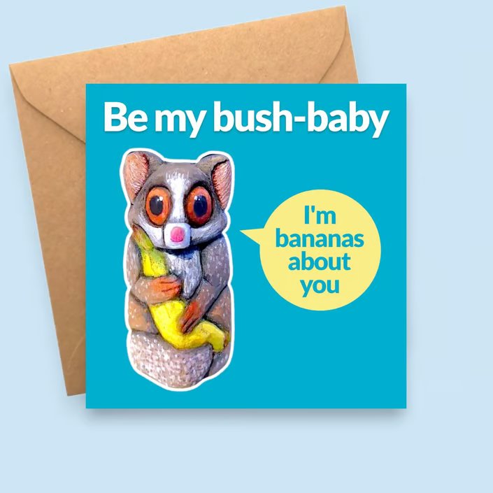 Bush Baby Valentine's Card - I'm Bananas About You - Romantic Galago Love Card