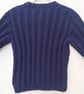 Navy Blue Round Neck Jumper with Rib and Cable Pattern, Child's Knitted Jumper - Image 2