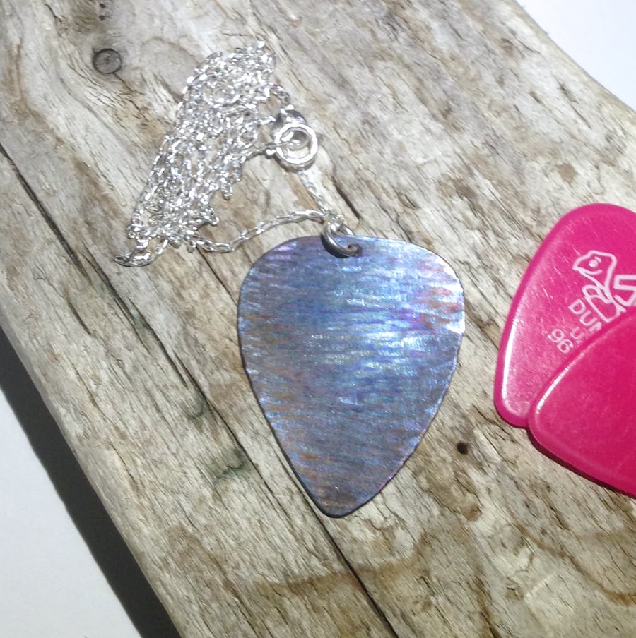 Coloured Titanium Plectrum Shaped Pendant Necklace - UK Free Post