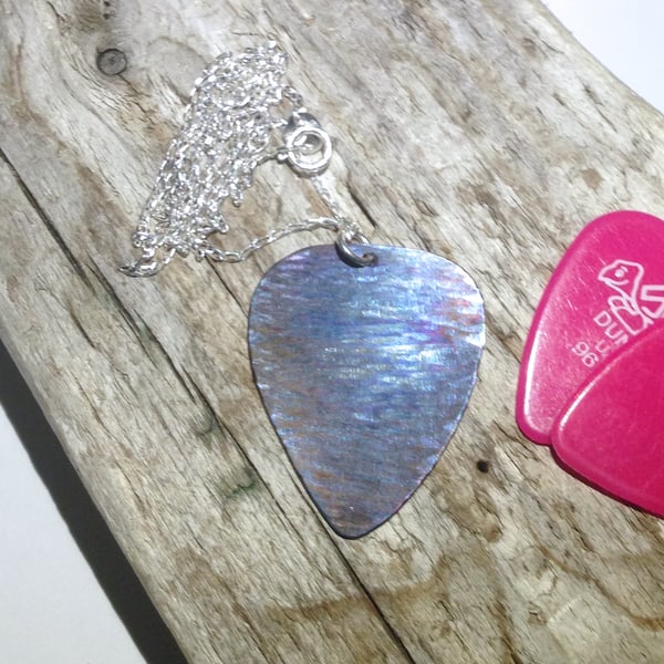 Coloured Titanium Plectrum Shaped Pendant Necklace - UK Free Post