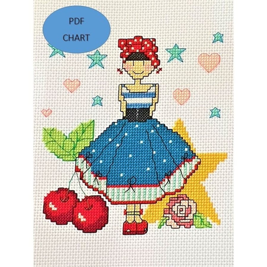 Rockabilly 50s style girl Cross Stitch PDF Download Chart