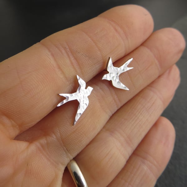Sterling Silver Swallow Earrings, Gift for bird lover