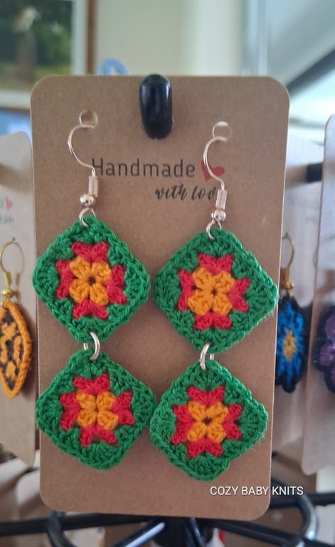 CROCHET GRANNY SQUARE STYLE EARRINGS