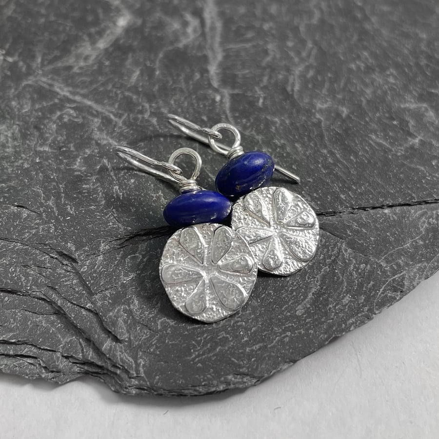 Sterling silver and lapis lazuli  Flower earrings