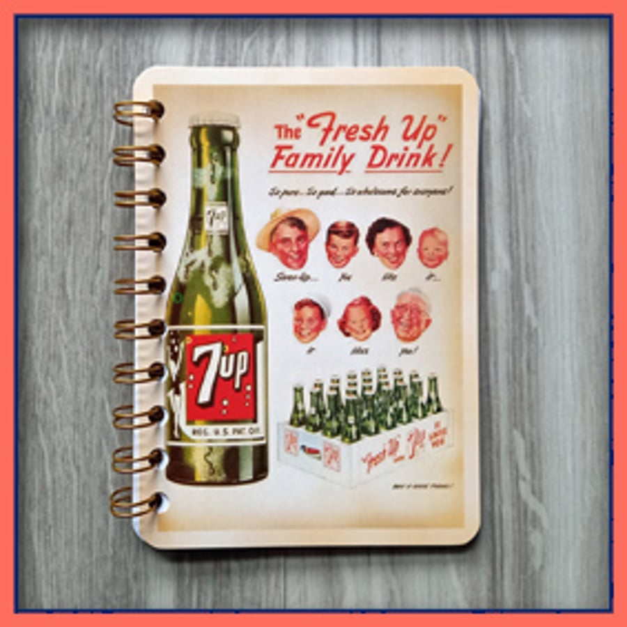 Vintage 7up Advert Notebook – Wire-Bound Journal –  Handmade Gift