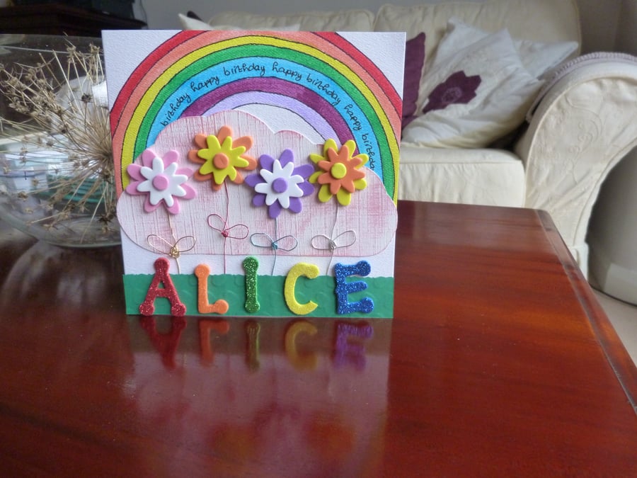 Personalised Little Girls Rainbow Birthday Card