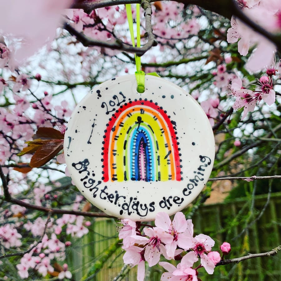 SALE Round Ceramic Positivity Rainbow Hanger