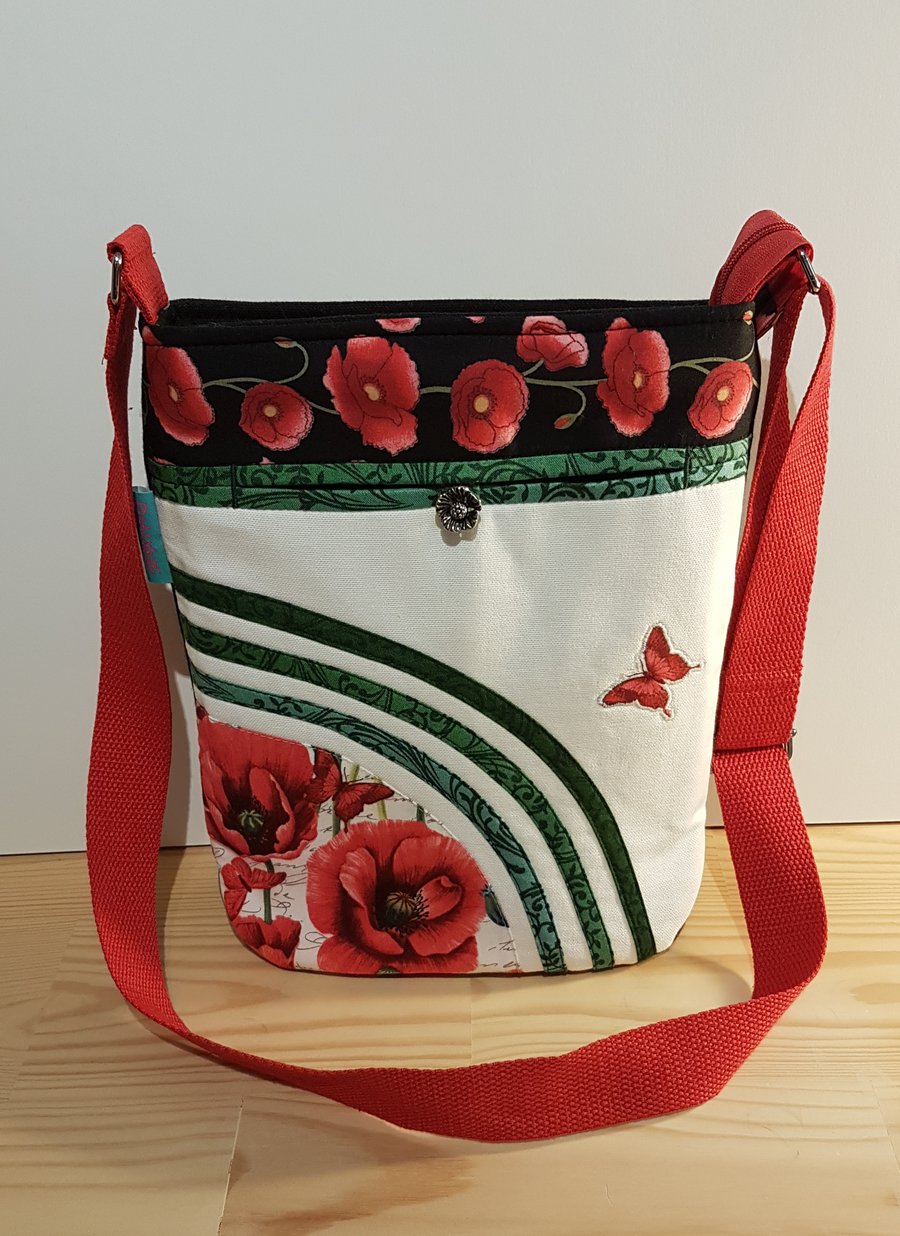 Shoulder bag,Poppy flowers and butterfly 