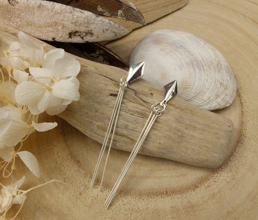 Elegant Sterling Silver Kite Studs with Tassles