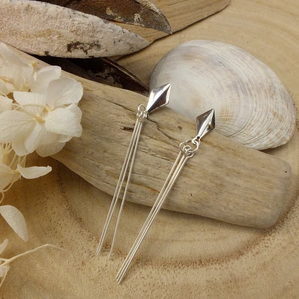 Elegant Sterling Silver Kite Studs with Tassles