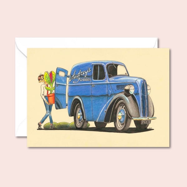 Florist Van Card: Cartoon Humour Birthday Card For Family or Friend - Pencil Art