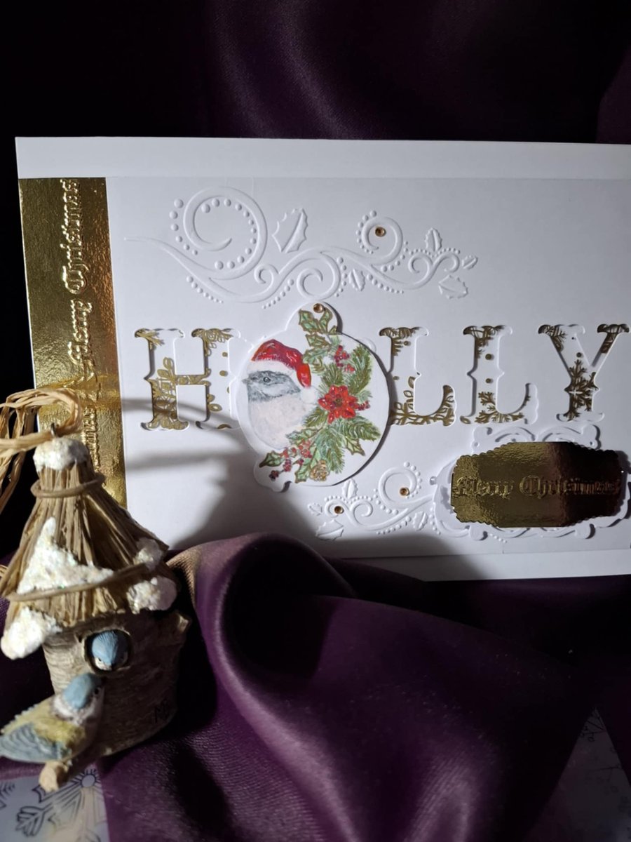 Hand Crafted And Painted Embossed And Collage Stand Alone Festive Card Free P&P
