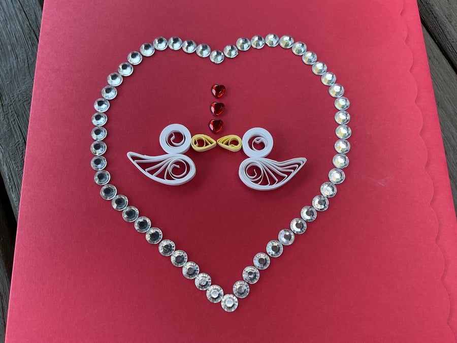 2 Quilled Kissing Ducks In A Heart