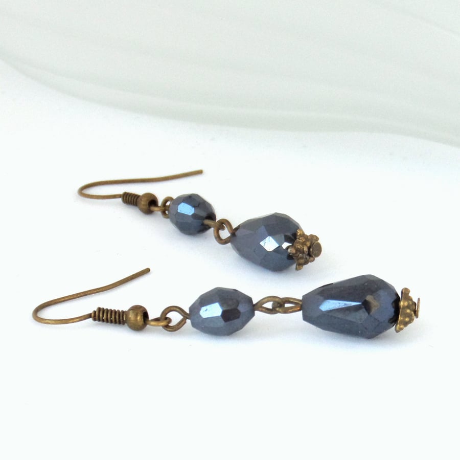 Vintage inspired double crystal and bronze earrings