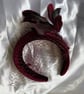 Cherie - Burgundy Velvet Feather Headband Fascinator with Birdcage Veiling  - Image 7