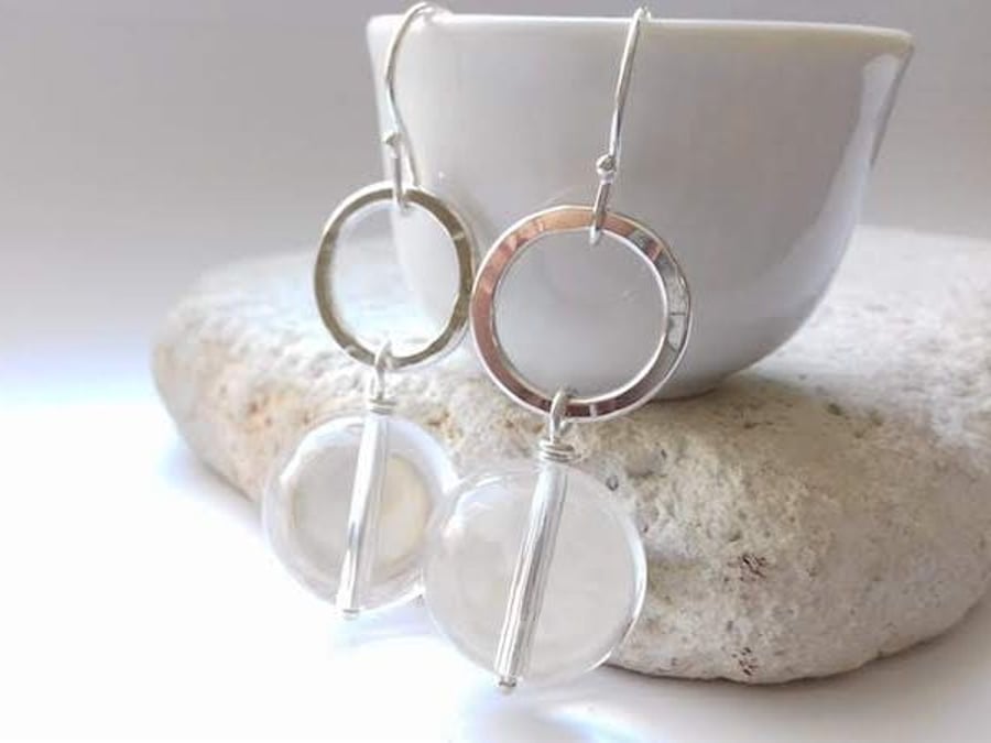Disco Earrings - Sterling Silver and Rock Crystal Quartz 