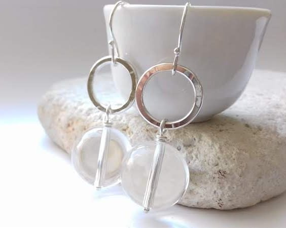 Disco Earrings - Sterling Silver and Rock Crystal Quartz 