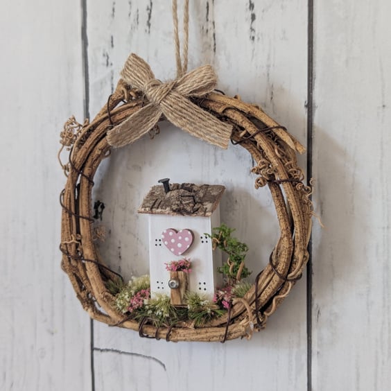 Handmade Wooden Cottage Wreath Hanging Home Decor 