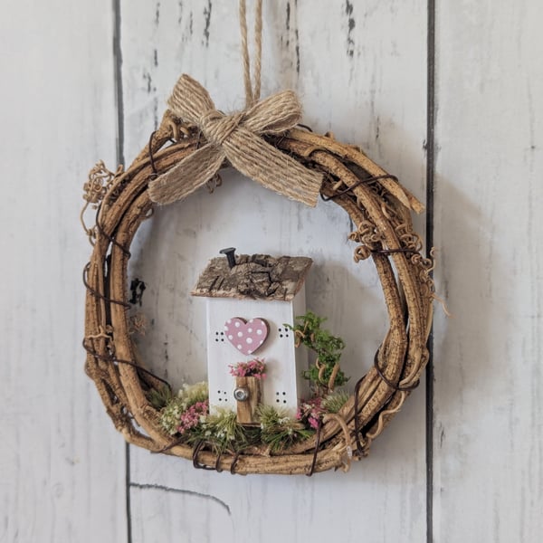 Handmade Wooden Cottage Wreath Hanging Home Decor 