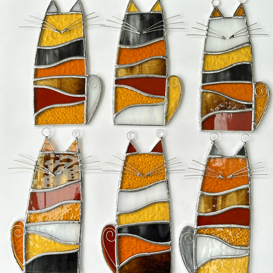Stained Glass Pussy Cat Suncatcher - Window Decoration - Tortoiseshell