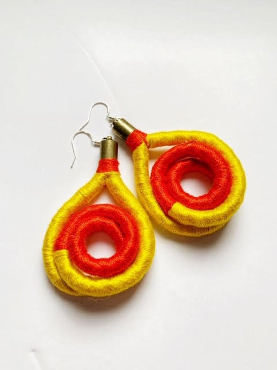 Dangle earrings, Statement earrings, Colourful Rope earrings