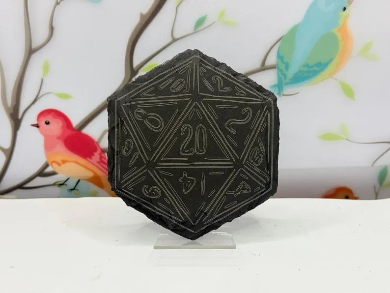 D20 Dice Laser Etched Coaster