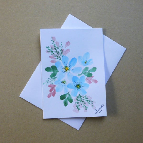 hand painted floral blank greetings card ( ref FA51 J2 )