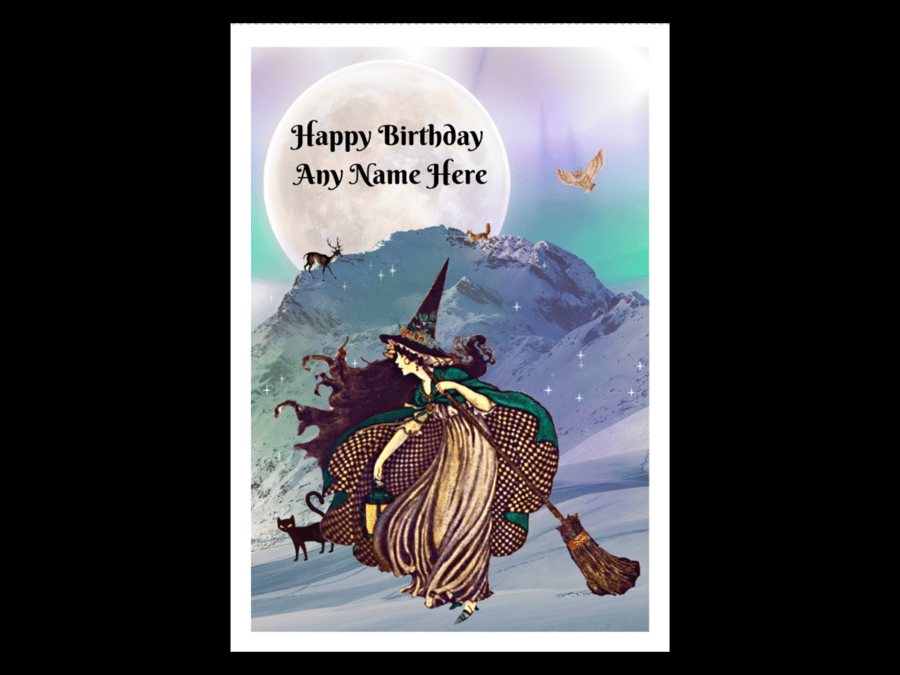 Birthday Card Winter Witch Personalisable Seeded Card Option Wiccan Fantasy
