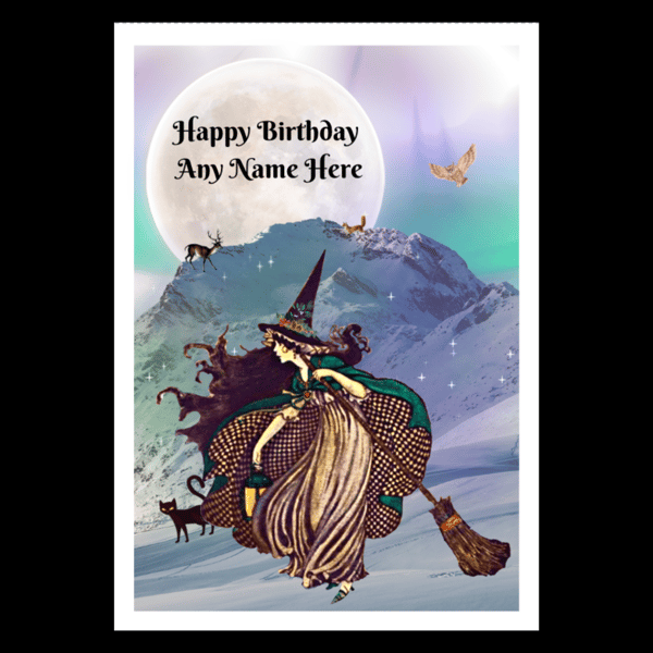 Birthday Card Winter Witch Personalisable Seeded Card Option Wiccan Fantasy