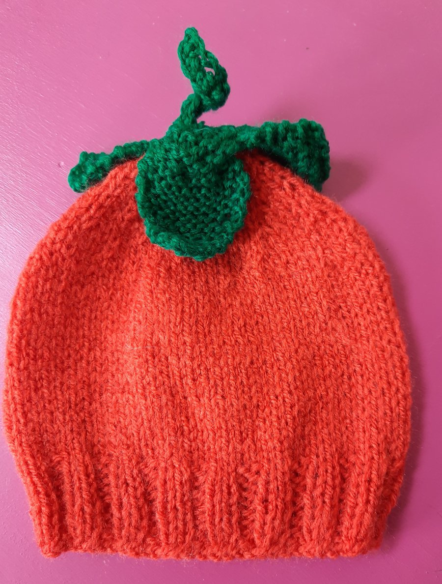 Newborn Orange Berry Hand Knitted Hat