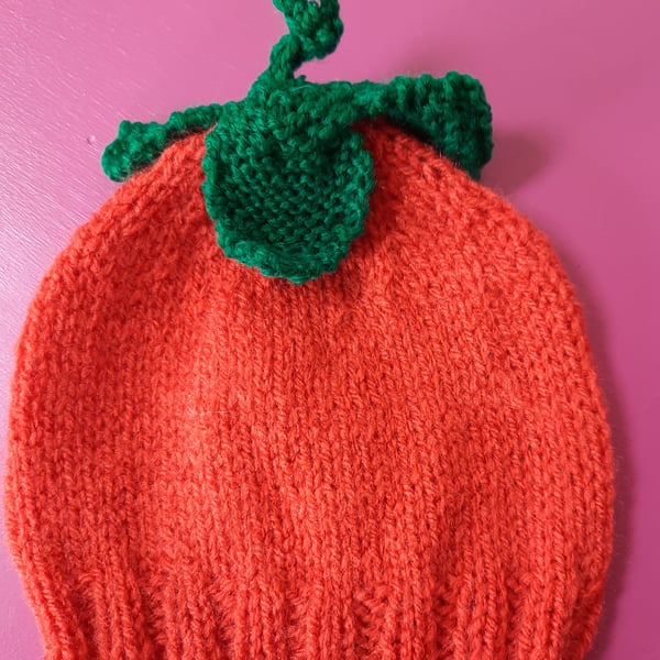 Newborn Orange Berry Hand Knitted Hat