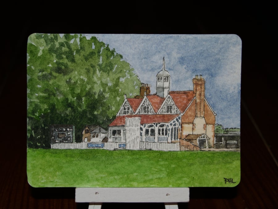 ACEO Original Cricket Pavilion watercolour