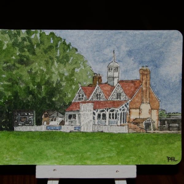 ACEO Original Cricket Pavilion watercolour