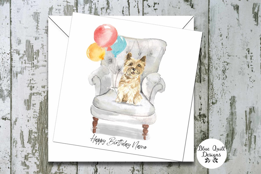 Cairn Terrier Watercolour Print Personalised Birthday Card