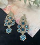 Delicate blue micro macrame beaded dangle boho vintage earrings, gift for her  - Image 4