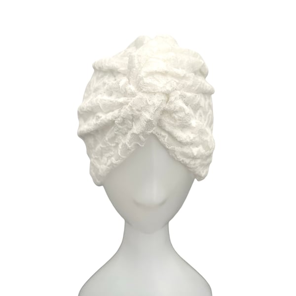 White Lace Twisted Turban Hat Head Wrap Summer Wedding Hat for Bride Ivory 