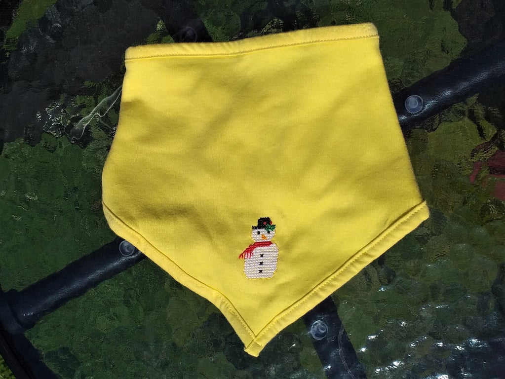Snowman, Dribble Bib, hand embroidered