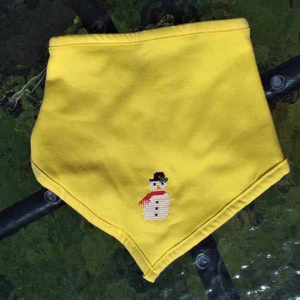 Snowman, Dribble Bib, hand embroidered