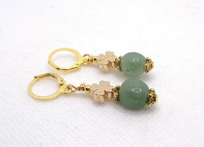 Green Aventurine and Four Leaf Clover Earrings