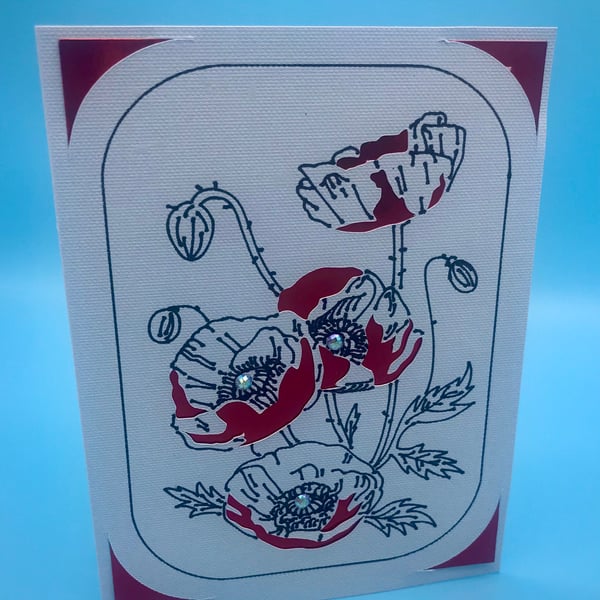 Handmade poppy flower card, for multiple occasions