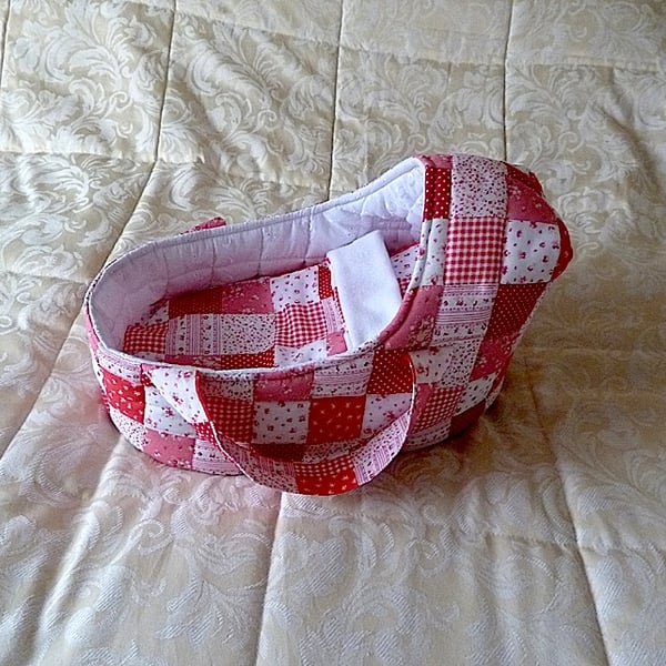 Doll's Carrycot with patchwork design suitable for 14 inch dolls