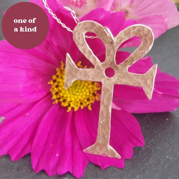 Ankh cross pendant in textured sterling silver