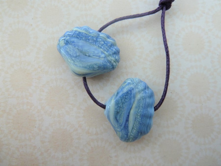 handmade lampwork glass beads, blue shells