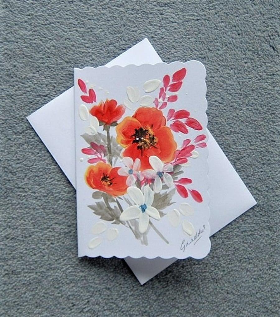 hand painted blank greetings floral card ( ref F 251 )