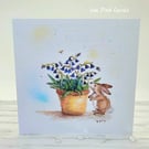 Bluebell and Bunny Blank Card - birthday, easter, thanks, handcrafted