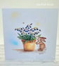 Bluebell and Bunny Blank Card - birthday, easter, thanks, handcrafted