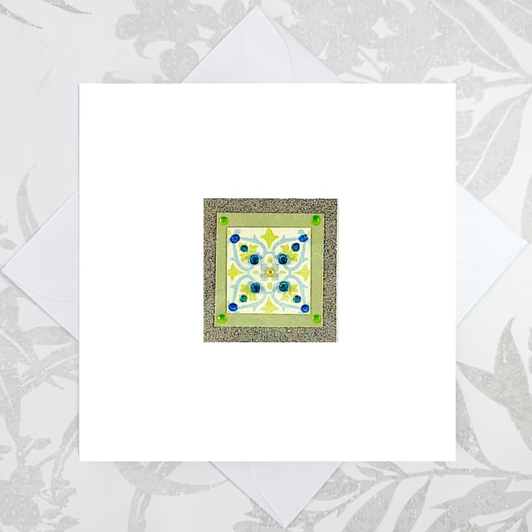 Handmade jewelled birthday or thank you card - geometric tile pattern