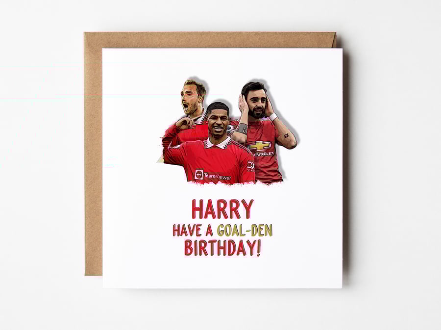 Have A Goal-Den Birthday, Personalised Manchester United Birthday Card, Man Utd