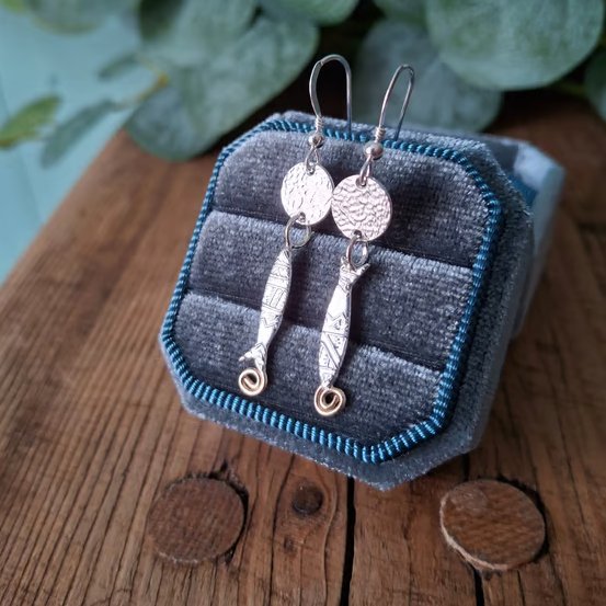 Handmade Quirky Fish Earrings Silver & Gold